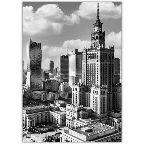 plakat warszawa pałac kultury w czerni i bieli