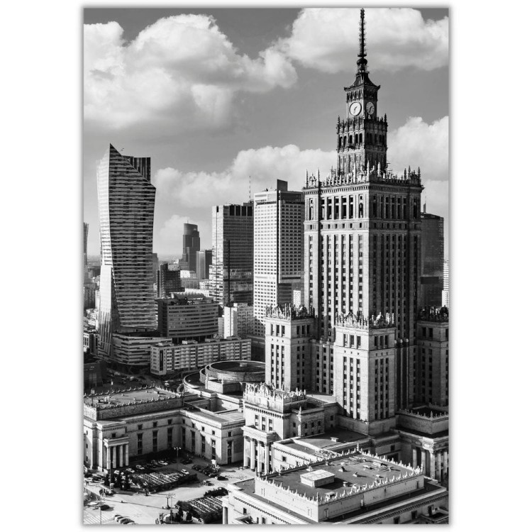plakat warszawa pałac kultury w czerni i bieli