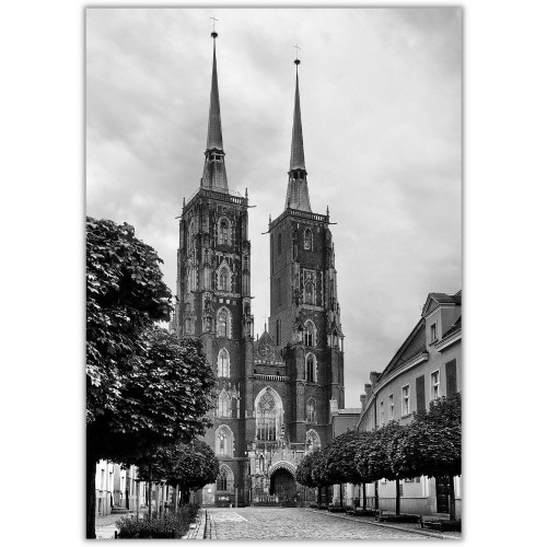 plakat wrocław katedra w czerni i bieli