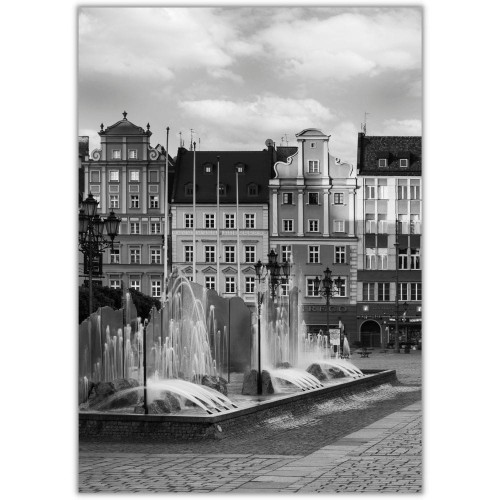 plakat wrocław fontanna w czerni i bieli