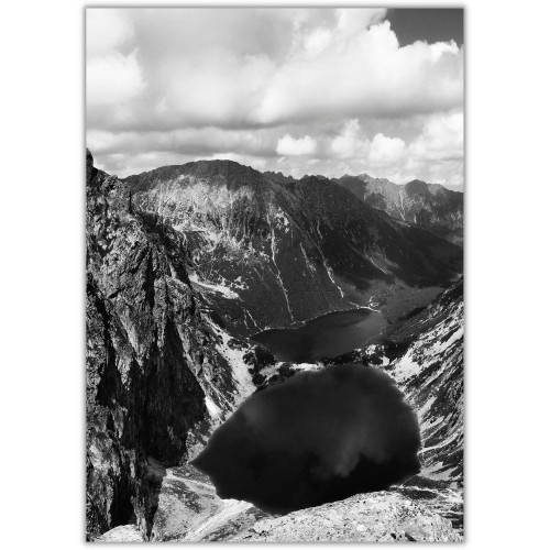 plakat tatry czarny staw w czerni i bieli