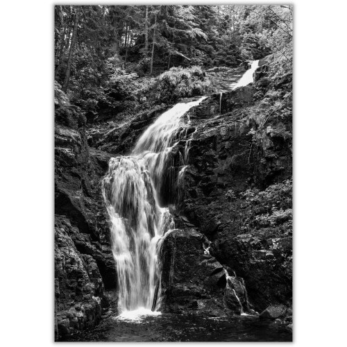 plakat karkonosze wodospad kamieńczyka w czerni i bieli