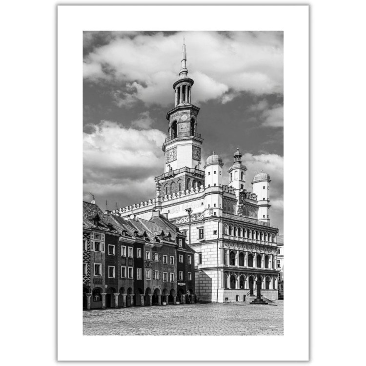 plakat poznań stary rynek w czerni i bieli z białym obramowaniem