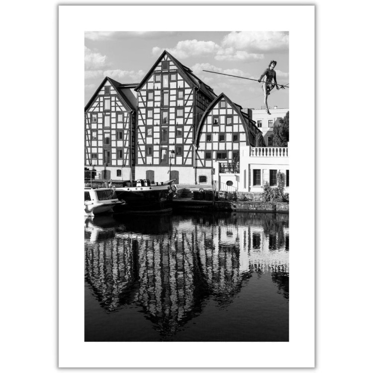 plakat bydgoszcz spichrze w czerni i bieli z białym obramowaniem
