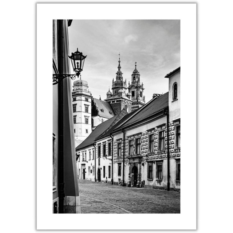 plakat kraków kanoniczna w czerni i bieli z białym obramowaniem