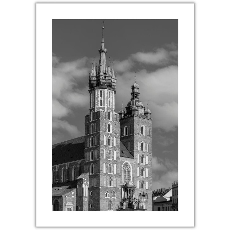 plakat kraków kościół mariacki w czerni i bieli z białym obramowaniem