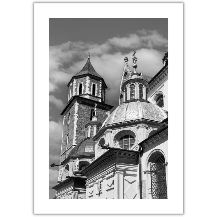 plakat kraków katedra wawel w czerni i bieli z białym obramowaniem