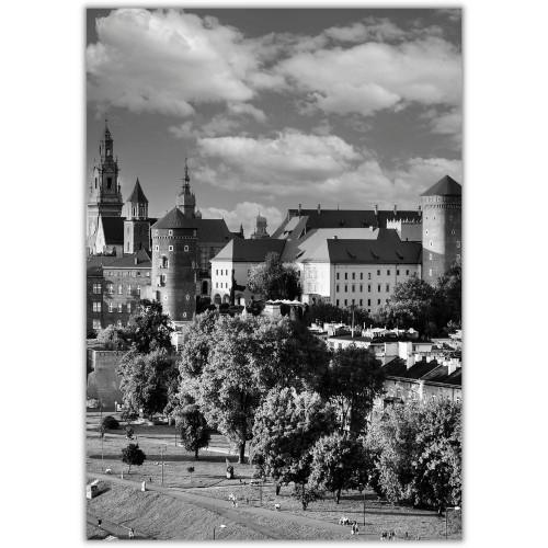 plakat kraków wawel w czerni i bieli