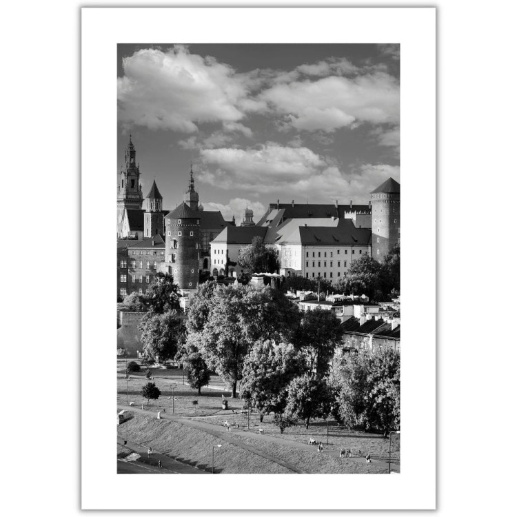 plakat kraków wawel w czerni i bieli z białym obramowaniem