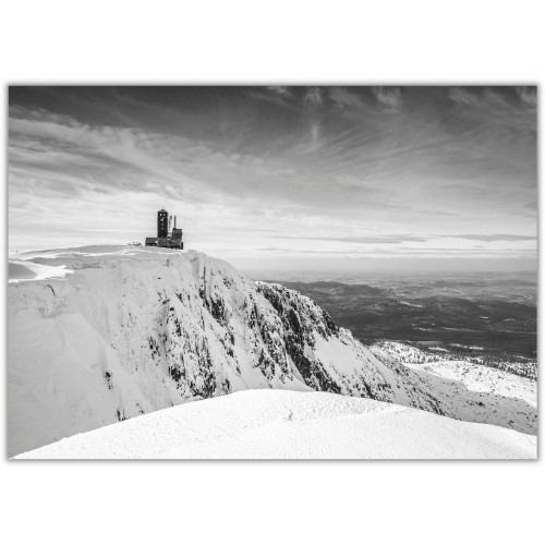 plakat karkonosze śnieżne kotły w czerni i bieli