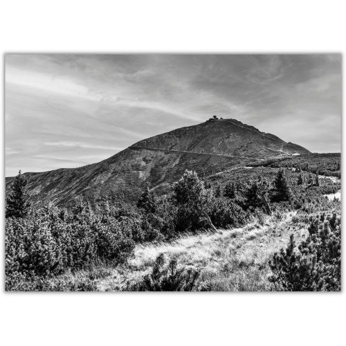 plakat karkonosze śnieżka w czerni i bieli