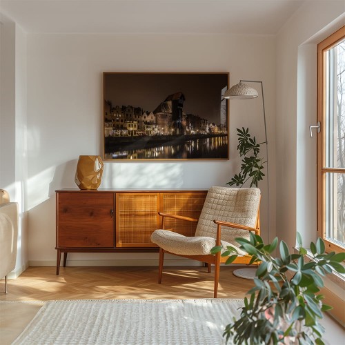 plakat gdańsk żuraw nocą w salonie