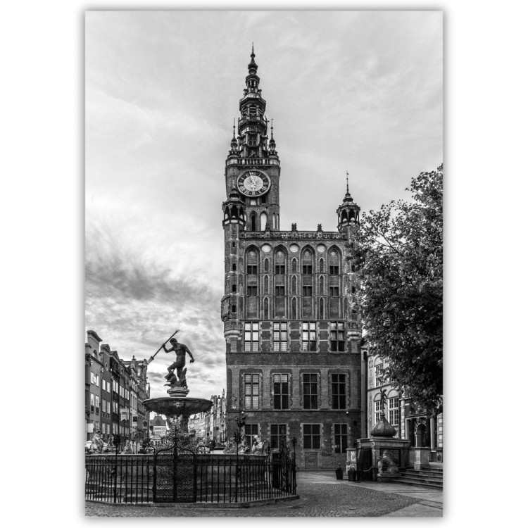 plakat gdańsk neptun w czerni i bieli