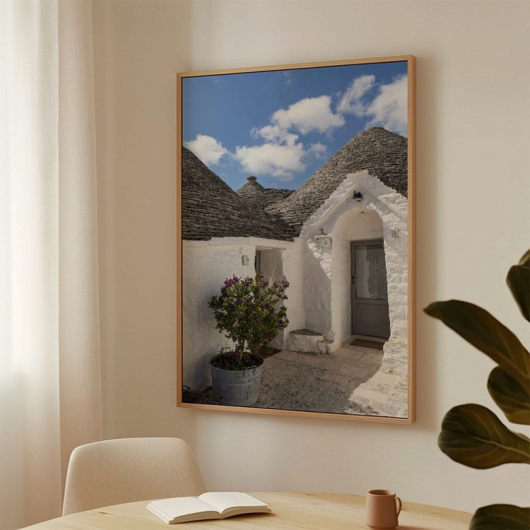 plakat alberobello białe trulli w drewnianej ramie