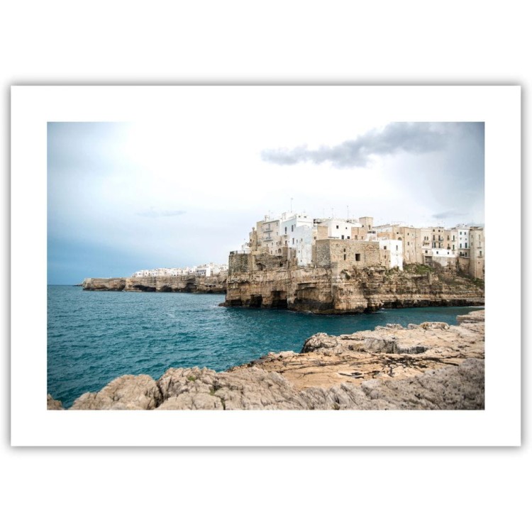 plakat polignano a mare wybrzeże z białym obramowaniem