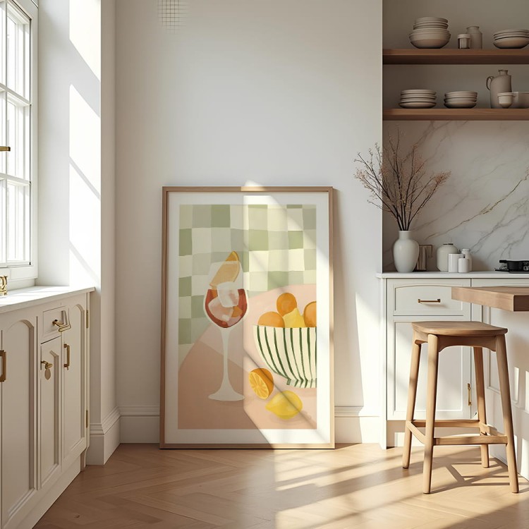 plakat aperol and citrus graphic z białym obramowaniem w kuchni