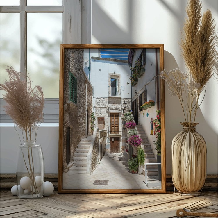 plakat polignano a mare uliczka starego miasta w drewnianej ramie