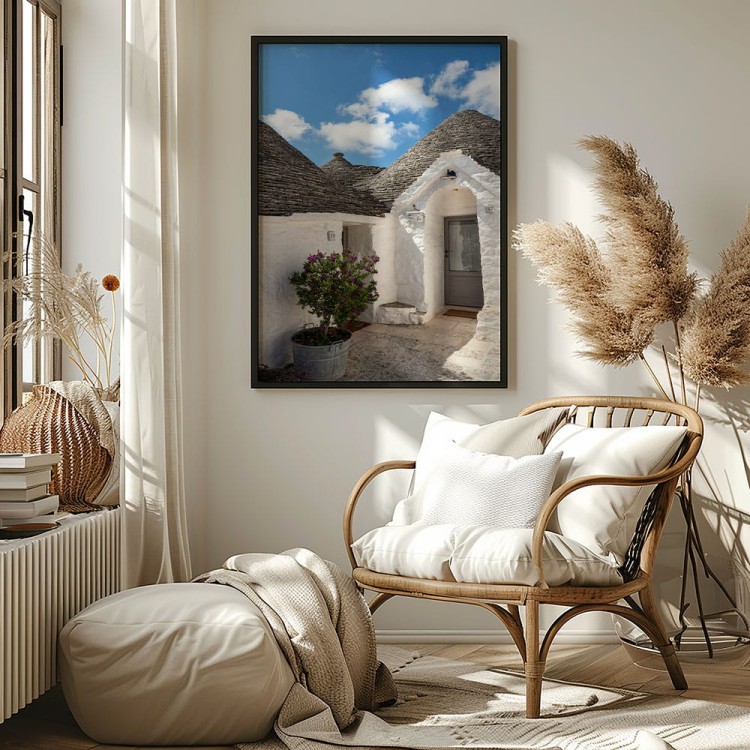 plakat alberobello białe trulli w salonie