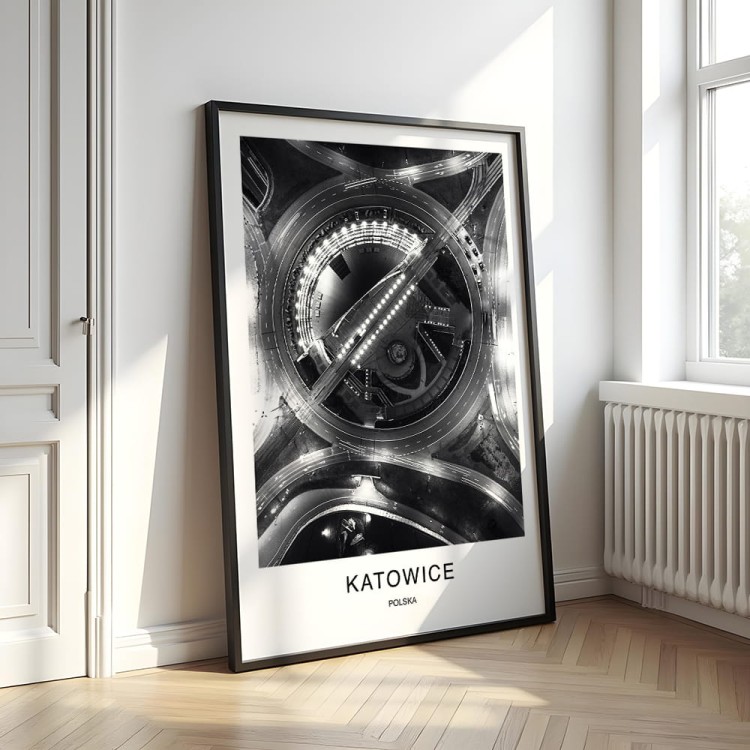 plakat katowice polska rondo w czarnej ramie duży format