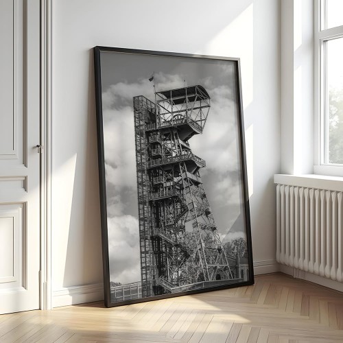 plakat katowice szyb górniczy w czerni i bieli duży format