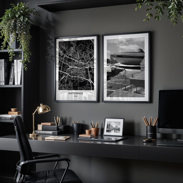 plakat katowice mapa i plakat spodek katowice zestaw plakatów w pokoju