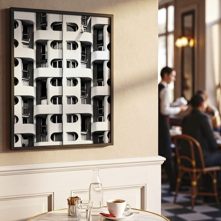 plakat wrocław balkony w czerni i bieli w restauracji