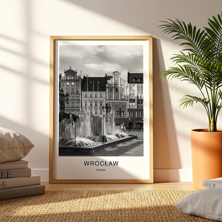 plakat wrocław polska fontanna w drewnianej ramie