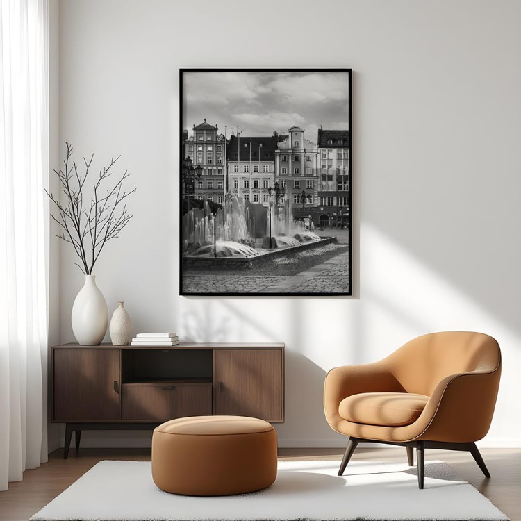 plakat wrocław fontanna w czerni i bieli w salonie