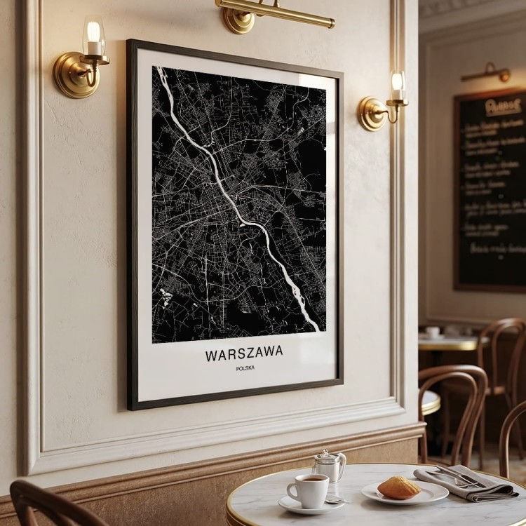 plakat warszawa mapa w kawiarni na ścianie