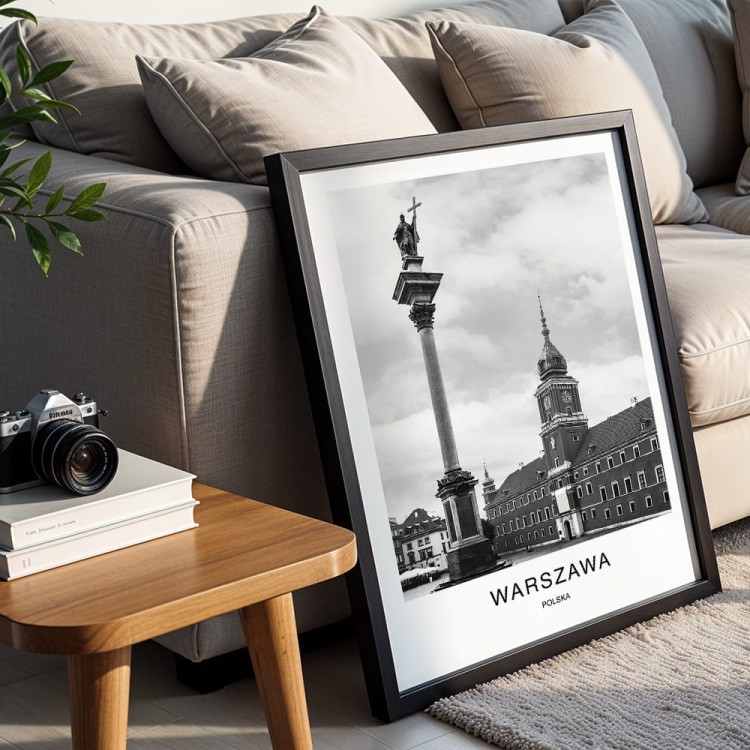 plakat warszawa polska zamek królewski w czarnej ramie