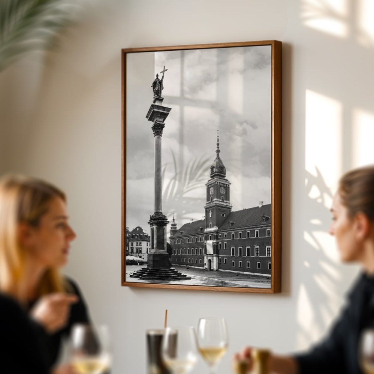 plakat warszawa zamek królewski w czerni i bieli w restauracji