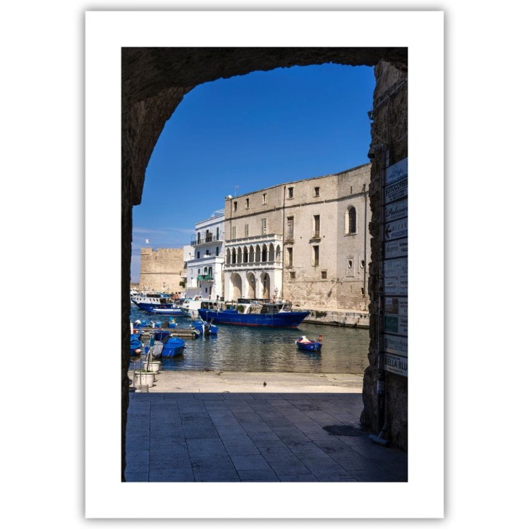 plakat monopoli widok na porto antico z białym obramowaniem