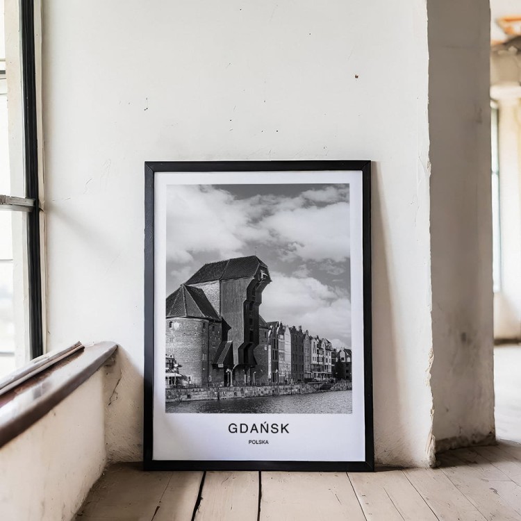 plakat gdańsk polska żuraw portowy w czarnej ramie