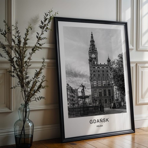 plakat gdańsk polska neptun w czarnej ramie
