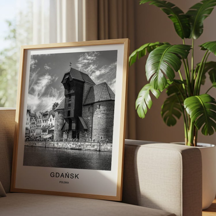 plakat gdańsk polska żuraw w drewnianej ramie