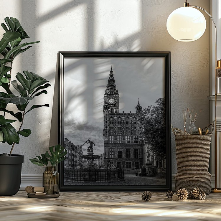 plakat gdańsk neptun w czerni i bieli w salonie