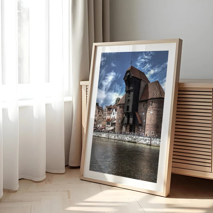 plakat gdańsk żuraw z białym obramowaniem w salonie