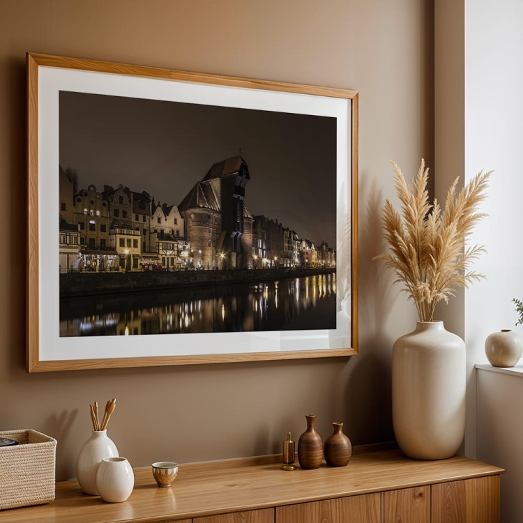 plakat gdańsk żuraw nocą z białym obramowaniem duży format