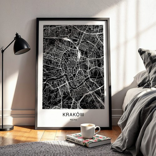 plakat kraków mapa w sypialni