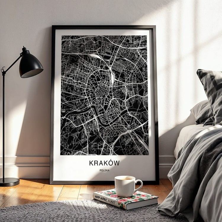 plakat kraków mapa w sypialni