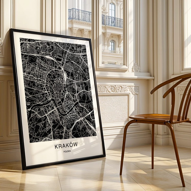 plakat kraków mapa w czarnej ramie