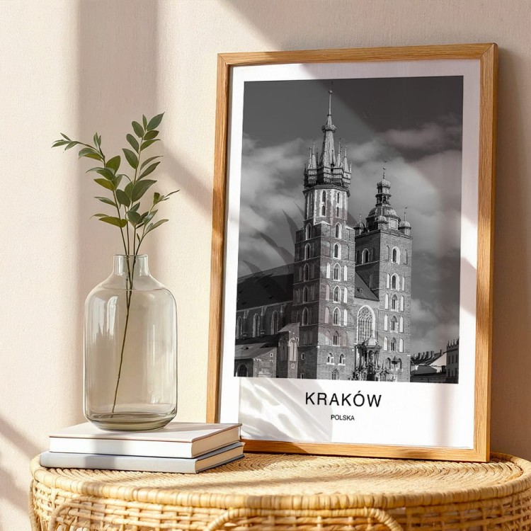 plakat kraków polska kościół mariacki w drewnianej ramie