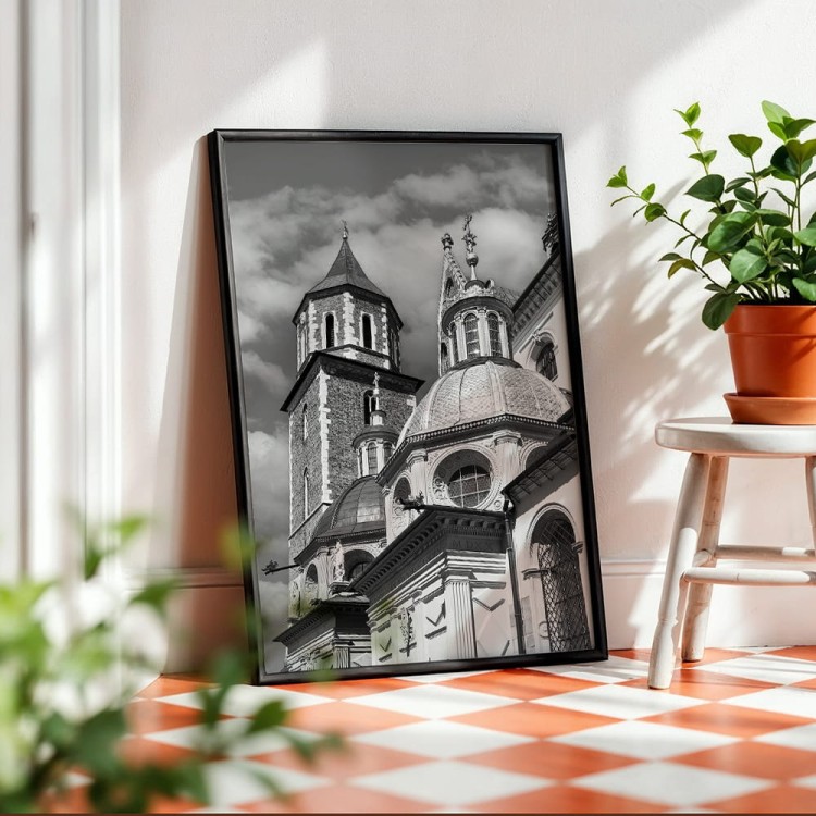 plakat kraków katedra wawel w czerni i bieli w czarnej ramie