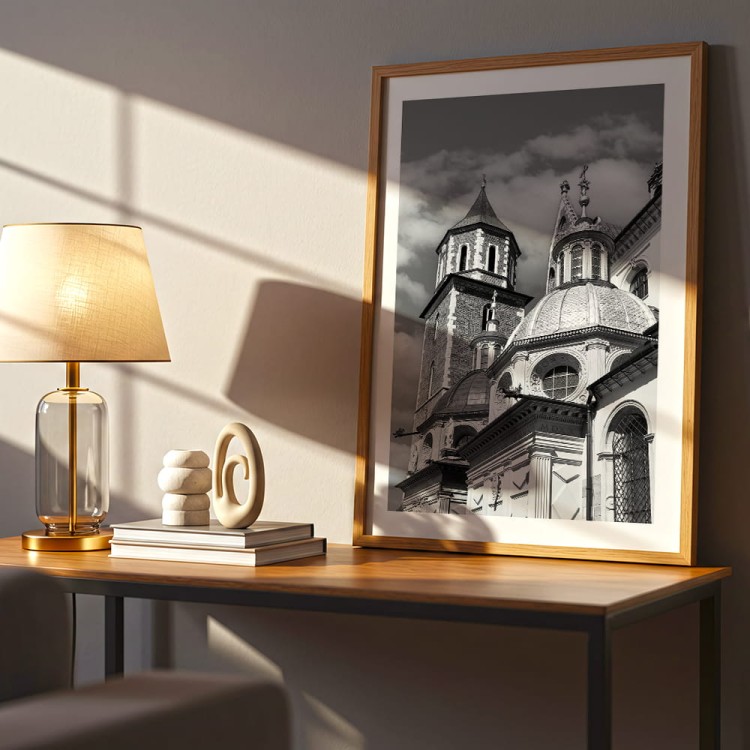 plakat kraków katedra wawel w czerni i bieli z białym obramowaniem dekoracja ścienna
