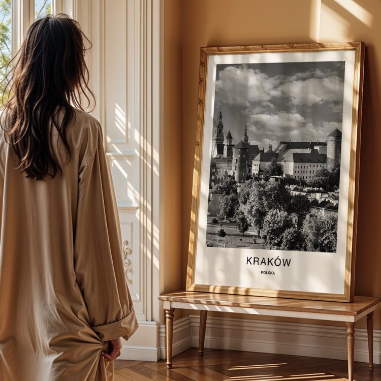 plakat kraków polska wawel w drewnianej ramie