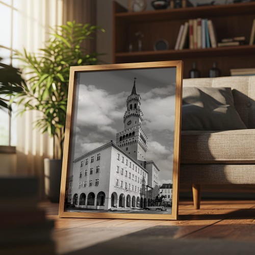 plakat opole ratusz w czerni i bieli w salonie