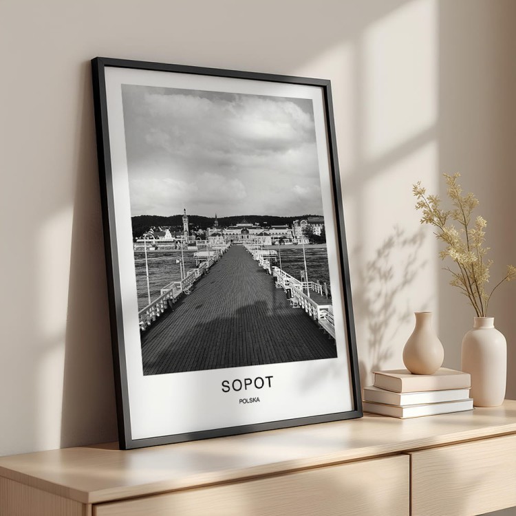 plakat sopot polska molo w czarnej ramie