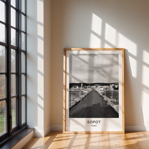 plakat sopot polska molo w drewnianej ramie