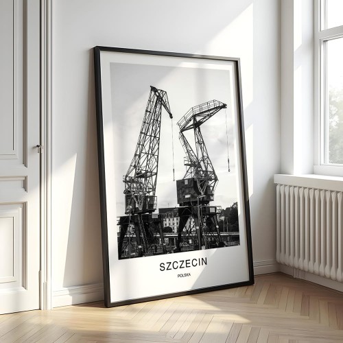 plakat szczecin polska żurawie w czarnej ramie