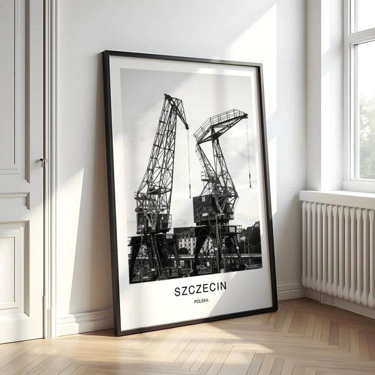plakat szczecin polska żurawie w czarnej ramie